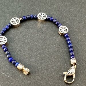 JAI Sterling Silver & Lapis Lazuli Peace Sign Beaded Bracelet